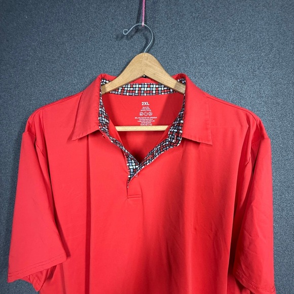 Other - Performance Polo Men's Red Geometric Moisture Wicking 4-Way Stretch Golfwear 2XL